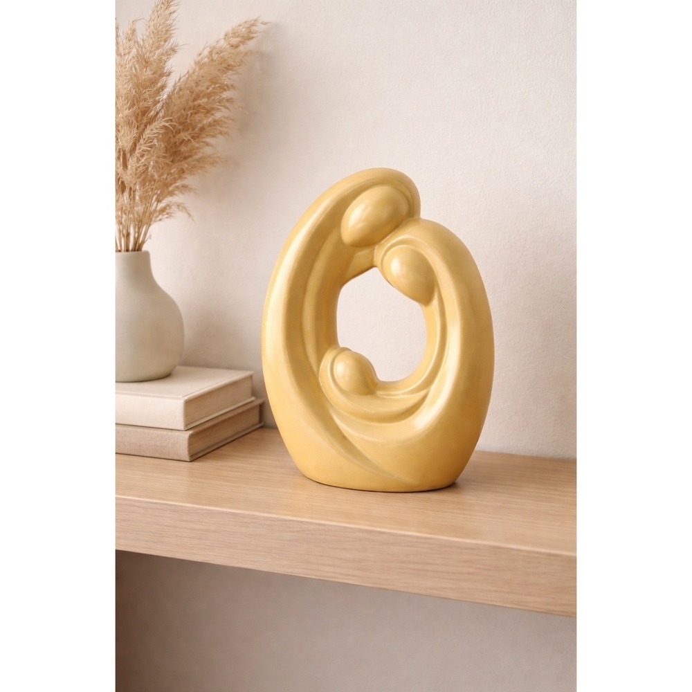 Abstract Ceramic Family Sculpture Mustard Yellow Modern Art 10" Home Decor
